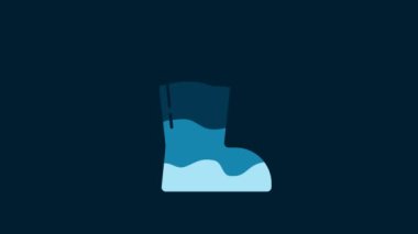 White Waterproof rubber boot icon isolated on blue background. Gumboots for rainy weather, fishing, gardening. 4K Video motion graphic animation.