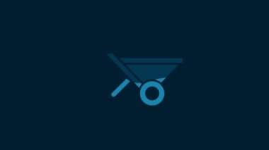 White Wheelbarrow icon isolated on blue background. Tool equipment. Agriculture cart wheel farm. 4K Video motion graphic animation.