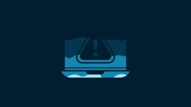 White Laptop with exclamation mark icon isolated on blue background. Alert message smartphone notification. 4K Video motion graphic animation.