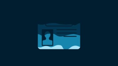 White Identification badge icon isolated on blue background. It can be used for presentation, identity of the company, advertising. 4K Video motion graphic animation.