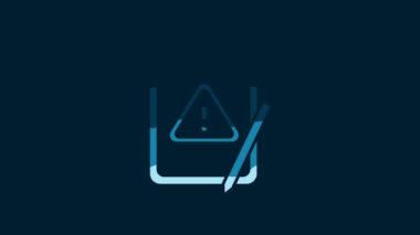 White Graphic tablet with exclamation mark icon isolated on blue background. Alert message smartphone notification. 4K Video motion graphic animation.