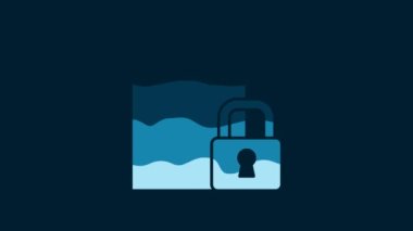 White Document and lock icon isolated on blue background. File format and padlock. Security, safety, protection concept. 4K Video motion graphic animation.