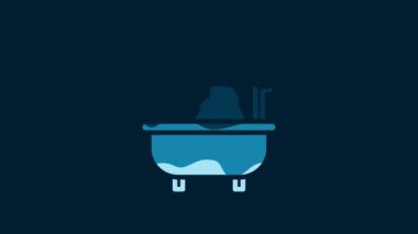 White Bathtub icon isolated on blue background. 4K Video motion graphic animation.