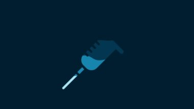 White Syringe icon isolated on blue background. Syringe for vaccine, vaccination, injection, flu shot. Medical equipment. 4K Video motion graphic animation.