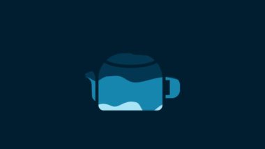 White Kettle with handle icon isolated on blue background. Teapot icon. 4K Video motion graphic animation.