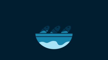 White Fish soup icon isolated on blue background. 4K Video motion graphic animation.