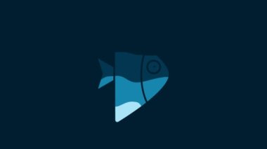 White Fish icon isolated on blue background. 4K Video motion graphic animation.