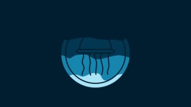 White Jellyfish on a plate icon isolated on blue background. 4K Video motion graphic animation.