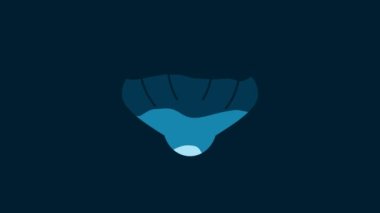 White Scallop sea shell icon isolated on blue background. Seashell sign. 4K Video motion graphic animation.
