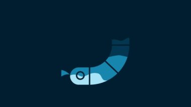 White Shrimp icon isolated on blue background. 4K Video motion graphic animation.