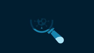 White Virus under magnifying glass icon isolated on blue background. Corona virus 2019-nCoV. Bacteria and germs, microbe, fungi. 4K Video motion graphic animation.