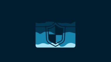 White Calendar with shield icon isolated on blue background. Insurance concept. Guard sign. Security, safety, protection, privacy concept. 4K Video motion graphic animation.
