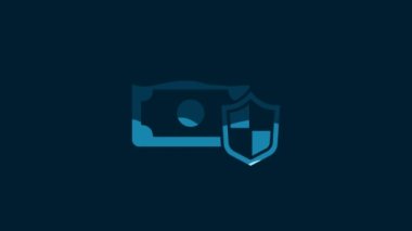 White Money with shield icon isolated on blue background. Insurance concept. Security, safety, protection, protect concept. 4K Video motion graphic animation.