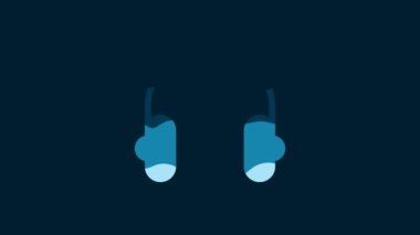 White Headphones icon isolated on blue background. Earphones. Concept for listening to music, service, communication and operator. 4K Video motion graphic animation.