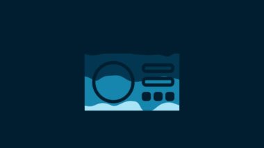 White Radio with antenna icon isolated on blue background. 4K Video motion graphic animation.