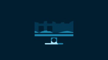 White Smart Tv icon isolated on blue background. Television sign. 4K Video motion graphic animation.