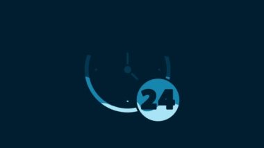 White Clock 24 hours icon isolated on blue background. All day cyclic icon. 24 hours service symbol. 4K Video motion graphic animation.