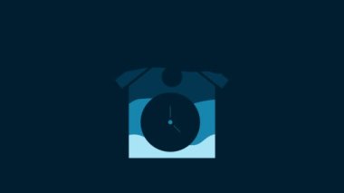White Retro wall watch icon isolated on blue background. Cuckoo clock sign. Antique pendulum clock. 4K Video motion graphic animation.