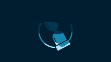 White Old hourglass with flowing sand icon isolated on blue background. Sand clock sign. Business and time management concept. 4K Video motion graphic animation.