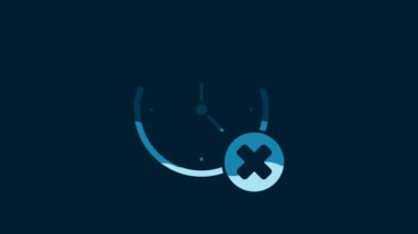 White Clock delete icon isolated on blue background. Time symbol. 4K Video motion graphic animation.