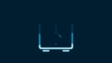 White Alarm clock icon isolated on blue background. Wake up, get up concept. Time sign. 4K Video motion graphic animation.