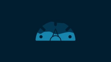 White Speedometer icon isolated on blue background. 4K Video motion graphic animation.