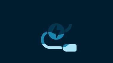White Car battery jumper power cable icon isolated on blue background. 4K Video motion graphic animation.