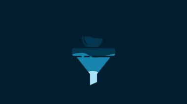 White Funnel or filter and motor oil drop icon isolated on blue background. 4K Video motion graphic animation.