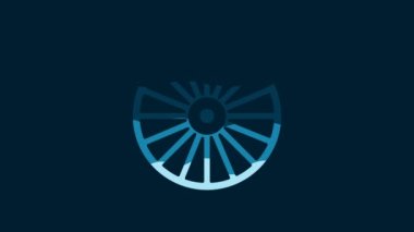 White Alloy wheel for a car icon isolated on blue background. 4K Video motion graphic animation.