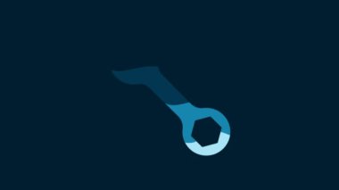 White Wrench spanner icon isolated on blue background. 4K Video motion graphic animation.