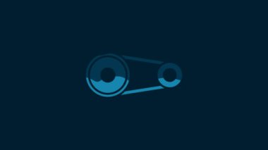 White Timing belt kit icon isolated on blue background. 4K Video motion graphic animation.