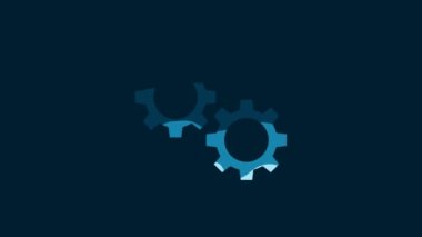 White Gear icon isolated on blue background. Cogwheel gear settings sign. Cog symbol. 4K Video motion graphic animation.