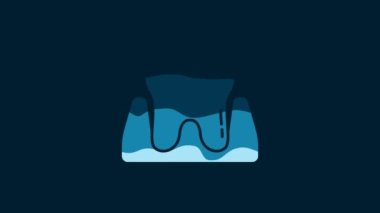 White Tooth icon isolated on blue background. Tooth symbol for dentistry clinic or dentist medical center and toothpaste package. 4K Video motion graphic animation.