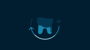 White Tooth whitening concept icon isolated on blue background. Tooth symbol for dentistry clinic or dentist medical center. 4K Video motion graphic animation.