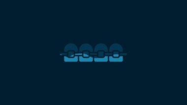 White Teeth with braces icon isolated on blue background. Alignment of bite of teeth, dental row with with braces. Dental concept. 4K Video motion graphic animation.