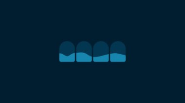 White Dentures model icon isolated on blue background. Teeth of the upper jaw. Dental concept. 4K Video motion graphic animation.