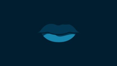 White Smiling lips icon isolated on blue background. Smile symbol. 4K Video motion graphic animation.