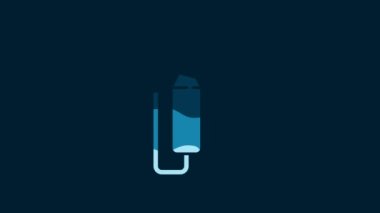 White Tooth drill icon isolated on blue background. Dental handpiece for drilling and grinding tools. 4K Video motion graphic animation.
