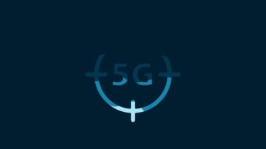 White 5G new wireless internet wifi connection icon isolated on blue background. Global network high speed connection data rate technology. 4K Video motion graphic animation.