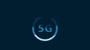 White Digital speed meter concept with 5G icon isolated on blue background. Global network high speed connection data rate technology. 4K Video motion graphic animation.