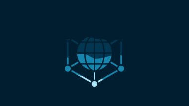 White Global technology or social network icon isolated on blue background. 4K Video motion graphic animation.