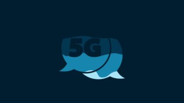 White 5G new wireless internet wifi connection icon isolated on blue background. Global network high speed connection data rate technology. 4K Video motion graphic animation.