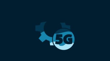 White Setting 5G new wireless internet wifi connection icon isolated on blue background. Global network high speed connection data rate technology. 4K Video motion graphic animation.