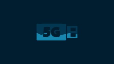 White 5G modem for fast mobile Internet icon isolated on blue background. Global network high speed connection data rate technology. 4K Video motion graphic animation.