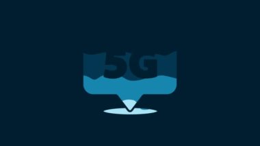 White Location 5G new wireless internet wifi connection icon isolated on blue background. Global network high speed connection data rate technology. 4K Video motion graphic animation.