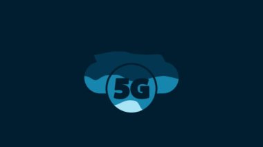 White Cloud 5G new wireless internet wifi connection icon isolated on blue background. Global network high speed connection data rate technology. 4K Video motion graphic animation.