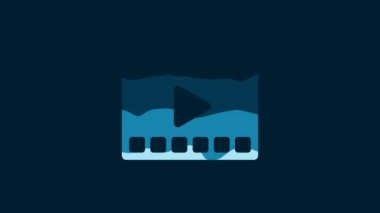 White Play Video icon isolated on blue background. Film strip with play sign. 4K Video motion graphic animation.