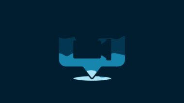 White Camera and location pin icon isolated on blue background. 4K Video motion graphic animation.