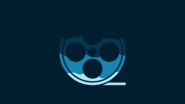 White Film reel icon isolated on blue background. 4K Video motion graphic animation.