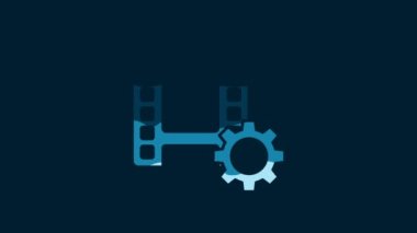 White Play Video icon isolated on blue background. Film strip sign. 4K Video motion graphic animation.